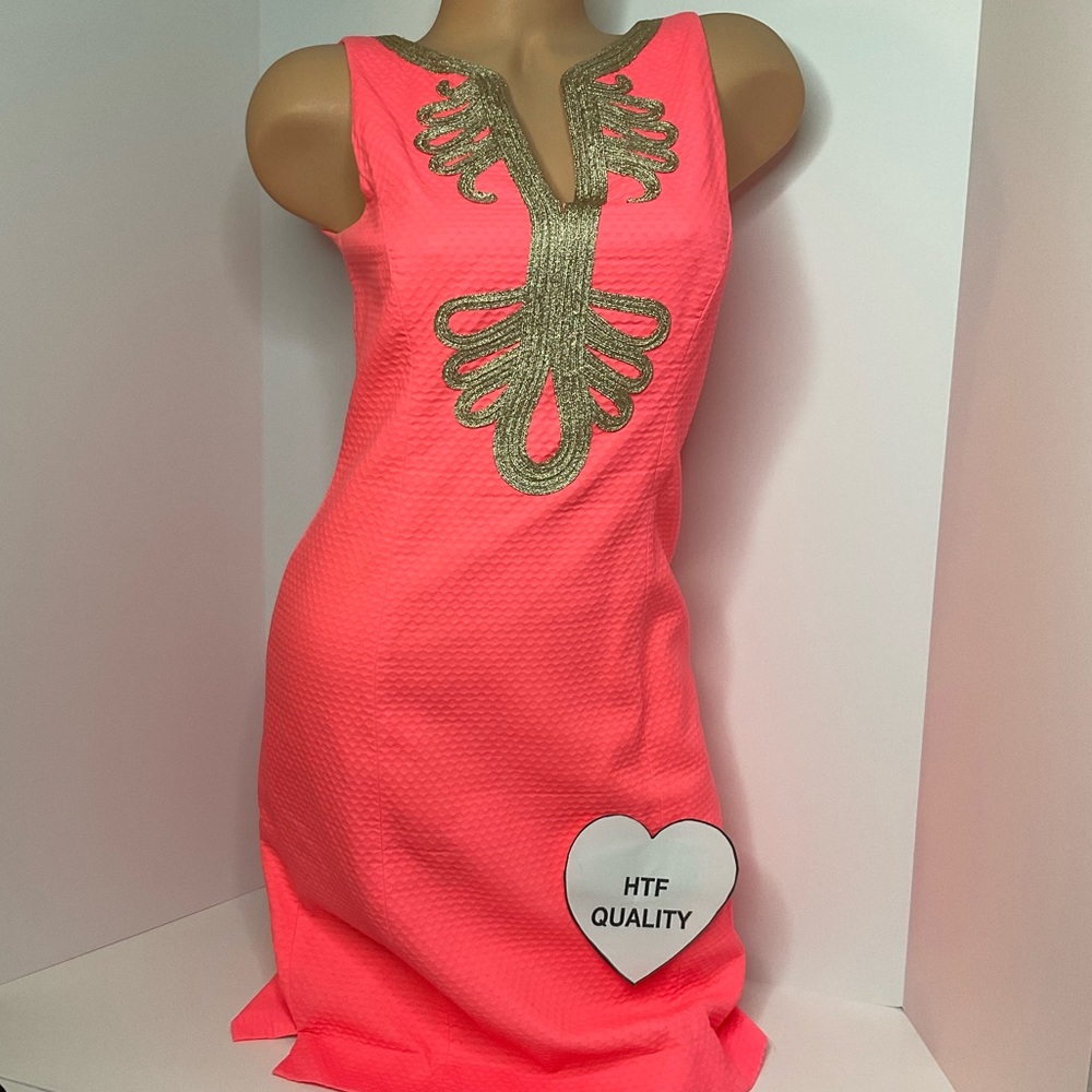 Lilly Pulitzer 2 Janice Shift Sheath Dress Embroidery Cotton Neon Golf Shimmer